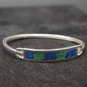 Alpaca Mexico Sterling Silver Hinged Turquoise Bracelet